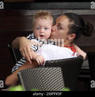 Former number one professional tennis player Boris Becker and his wife  Sharlely 'Lilly' Kerssenberg Becker enjoy a relaxing lunch at their luxury  hotel with friends and their baby son Amadeus Benedict Edley