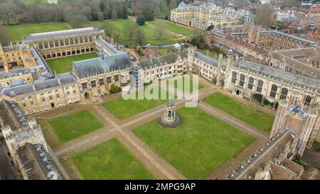 Picture dated January 26th 2023 shows an aerial view of Trinity College at Cambridge University. Stock Photo