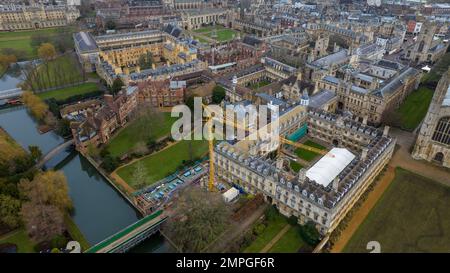 Picture dated January 26th 2023 shows an aerial view of Clare College at Cambridge University. Stock Photo