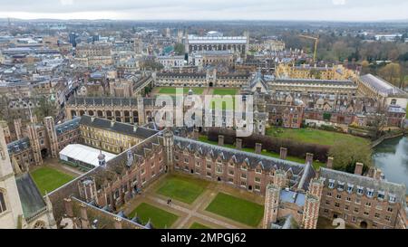 Picture dated January 26th 2023 shows an aerial view of  Colleges at Cambridge University. Stock Photo