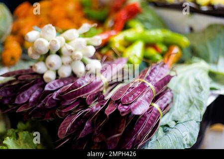 Fresh vegetables stall on local market in Oaxaca. Traditional mexican fresh vegetable Stock Photo