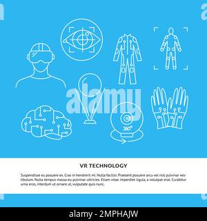 Virtual reality concept banner template in line style. Modern computer technology symbols. Vector illustration with place for text. Stock Vector