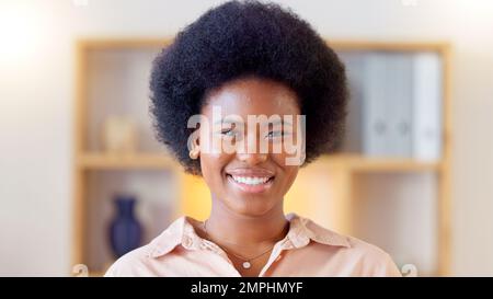 Portrait of afro fashion entrepreneur with funky, cool and trendy hairstyle showing friendly facial expression. Closeup headshot and face of ambitious Stock Photo