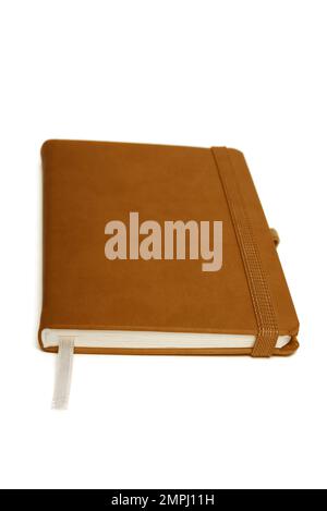 Notepad with hard cover. Top view. Studio shot isolated on white Stock Photo