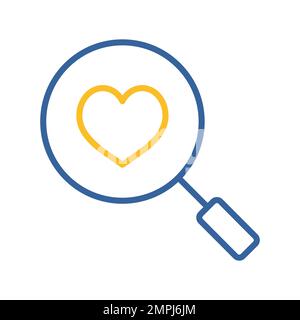 Heart search icon. Valentines day symbol. Vector illustration, romance elements. Sticker, patch, badge, card for marriage, wedding Stock Vector