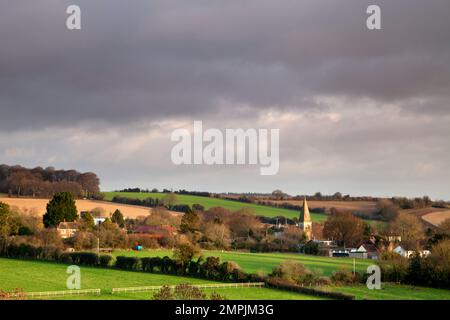 An autumn view of the village of Hindon in Wiltshire. Stock Photo