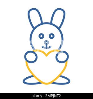 Cute plush rabbit with heart icon. Valentine day symbol. Vector illustration, romance elements. Sticker, patch, badge, card for marriage, wedding Stock Vector