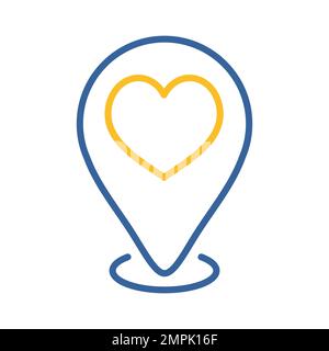 Map pointer with heart icon. Valentine day symbol. Vector illustration, romance elements. Sticker, patch, badge, card for marriage, wedding Stock Vector