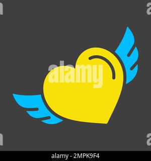 Heart with wings glyph on dark background icon. Valentines day symbol. Vector illustration, romance elements. Sticker, patch, badge, card for marriage Stock Vector