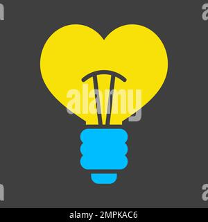 Heart shape in light bulb glyph on dark background icon isolated. Valentine day symbol. Vector illustration, romance elements. Sticker, patch, badge, Stock Vector