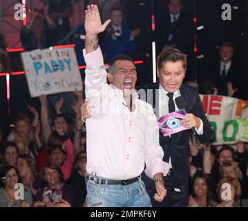 Patty Doherty celebrates with Brian Dowling after winning the celebrity Big Brother house during the Celebrity Big Brother Final at Elstree Studios. London, UK. 8th September 2011. Stock Photo