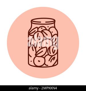 Pickled apricots in a jar color line icon. Homemade canned food. Stock Vector