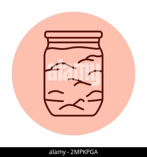 Pickled fruit jam in a jar color line icon. Homemade canned food. Stock Vector