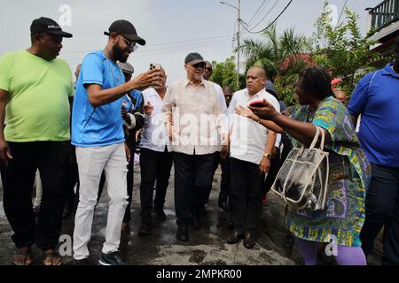 The Surinamese former army leader and ex-president Desi Bouterse leaves the court after hearing the sentence demanded by acting Attorney General Carmen Rasam, who today demanded 20 years unconditional and imprisonment for his involvement in the murder of fifteen political opponents in December 1982. ANP RANU ABHELAKH netherlands out - belgium out Stock Photo