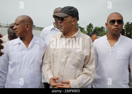 The Surinamese former army leader and ex-president Desi Bouterse leaves the court after hearing the sentence demanded by acting Attorney General Carmen Rasam, who today demanded 20 years unconditional and imprisonment for his involvement in the murder of fifteen political opponents in December 1982. ANP RANU ABHELAKH netherlands out - belgium out Stock Photo