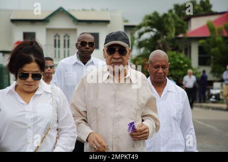 The Surinamese former army leader and ex-president Desi Bouterse arrives at the court. Acting Attorney General Carmen Rasam today demanded 20 years unconditional and imprisonment for his involvement in the murder of fifteen political opponents in December 1982. ANP RANU ABHELAKH netherlands out - belgium out Stock Photo