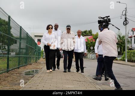 The Surinamese former army leader and ex-president Desi Bouterse arrives at the court. Acting Attorney General Carmen Rasam today demanded 20 years unconditional and imprisonment for his involvement in the murder of fifteen political opponents in December 1982. ANP RANU ABHELAKH netherlands out - belgium out Stock Photo