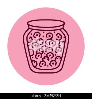 Pickled raspberry jam in a jar color line icon. Homemade canned food. Stock Vector