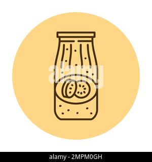 Pickled zucchini caviar in a jar color line icon. Homemade canned food. Stock Vector