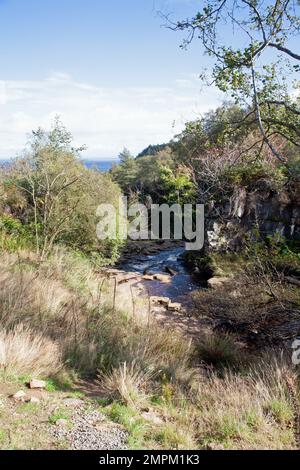 Glenashdale Burn and Glenashdale Falls near Whiting Bay on the Isle of Arran Ayrshire Scotland Stock Photo