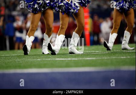 The Dallas Cowboys Cheerleaders, wearing special red striped boots in honor  of NFL Salute to Service, perform during an NFL football game in Arlington,  Texas, Sunday, Nov. 7, 2021. (AP Photo/Ron Jenkins