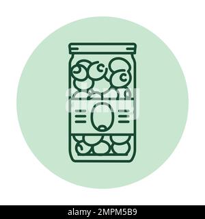 Pickled olives in a jar color line icon. Homemade canned food. Stock Vector