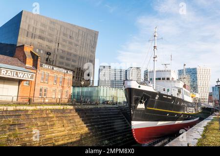 Edmund Gardner, the Liverpool Pilot Cutter No 2, in dry dock in Liverpool. The boat left service in 1982 & is now part of the National Historic Fleet. Stock Photo