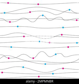 horizontal lines forming waves with colored dots. Seamless vector pattern Stock Vector
