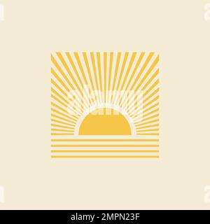 Retro sun print boho minimalist printable wall art. Geometric abstract sunset print Stock Vector