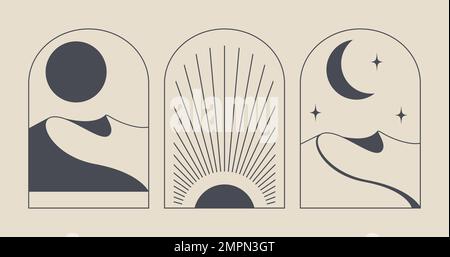 Abstract design of a desert logo template. Modern minimal linear badge and emblems Stock Vector