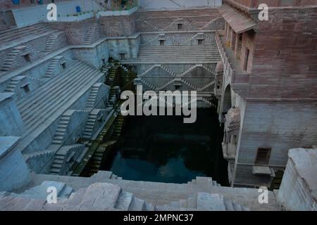 Toorji's Step Well, Toorji ki Jhalara, built in 1740s.Hand carved step well built to provide water to the local people, Jodhpur, Rajasthan, India. Stock Photo