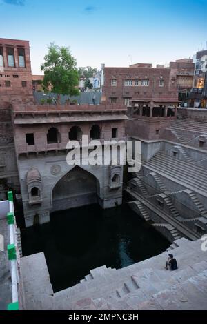 Toorji's Step Well, Toorji ki Jhalara, built in 1740s.Hand carved step well built to provide water to the local people, Jodhpur, Rajasthan, India. Stock Photo