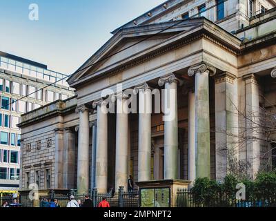 Manchester UK Jan 2023 Manchester art gallery on Mosley Street front entrance with large stone pillars Stock Photo
