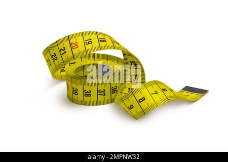 Measuring yellow tape isolated on white background. With clipping path Stock Photo