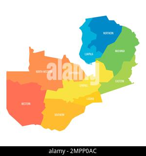 Zambia political map of administrative divisions Stock Vector