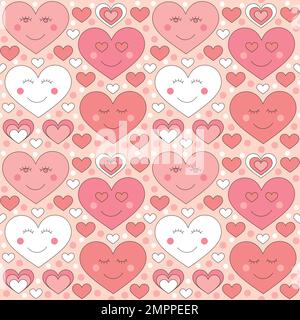 Seamless pattern with retro pink colors hearts. Stock Vector