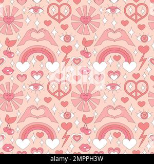Seamless pattern with retro pink colors hearts. Stock Vector