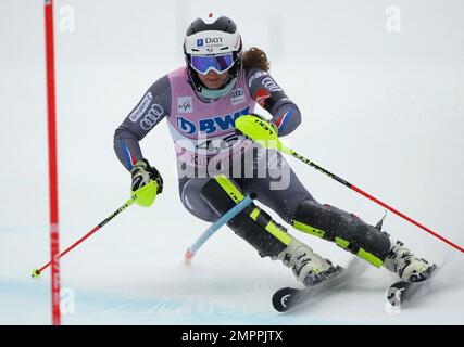 Anne-Sophie Barthet, of France, competes during her first run in the ...
