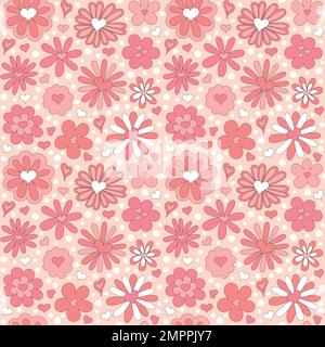Seamless pattern with retro pink colors hearts. Stock Vector