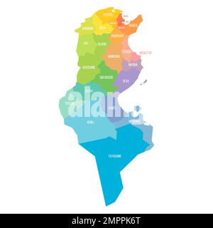 Tunisia political map of administrative divisions Stock Vector