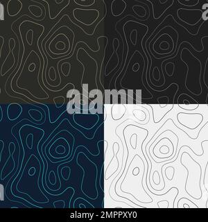 Topography patterns. Seamless elevation map tiles. Astonishing isoline background. Amazing tileable patterns. Vector illustration. Stock Vector