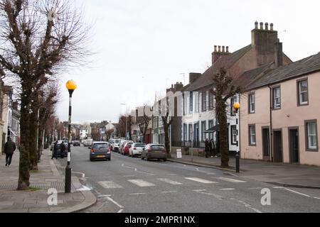 Views along Main Street in Cockermouth, Cumbria in the UK Stock Photo
