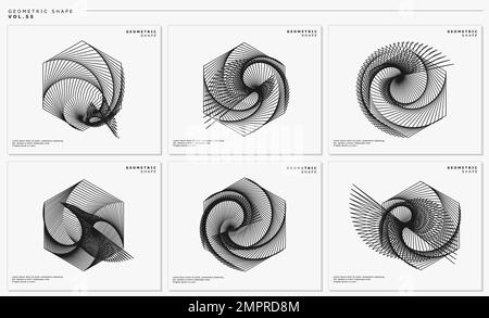 Blend lines hexagonal abstract vector set. Modern line hexagon design template. Stock Vector