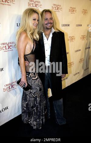 Vince Neil attends the premiere of Criss Angel's new show with Cirque du Soleil, BeLIEve, at the Luxor Resort. In the show, Angel stars as a surreal, enigmatic Victorian noble, who, along a path of imaginative exploration, encounters two women who represent different aspects of femininity, four bizarre Ushers, who will introduce the audience to the baroque theater of CrissÕs mind and a high-energy troupe of characters and dancers who mix a multitude of styles into a high-energy visual feast, punctuated by moments of grace and sensuality. The stunning illusions in BeLIEve aren't presented as st Stock Photo