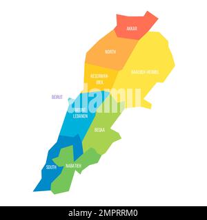 Lebanon political map of administrative divisions Stock Vector