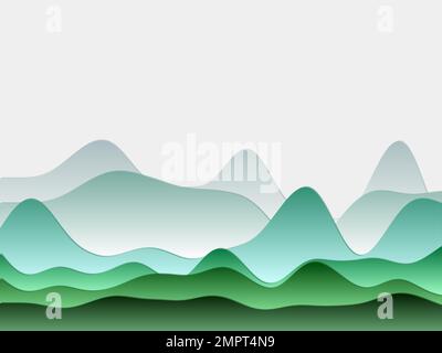 Abstract mountains background. Curved layers in blue-green colors. Papercut style hills. Modern vector illustration. Stock Vector
