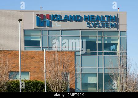 Anacortes, WA, USA - January 29, 2023; Island Health System building with name and logo in Anacortes WA Stock Photo