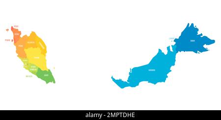 Malaysia political map of administrative divisions Stock Vector