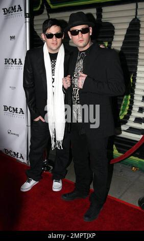 Joel and Benji Madden attend the celebrations and grand opening of their DCMA Collective flagship store with an exclusive cocktail party.  DCMA Collective was founded in 2006 by Good Charlotte's Benji and Joel Madden, brother Josh Madden and Tal Cooperman.  DCMA Collective will open their flagship store in the popular Melrose area of Los Angeles on March 15th, 2008.  Paris Hiltonand Nicole Richie also attended the event along with other celebrities.  Los Angeles, CA 3/14/08 Stock Photo