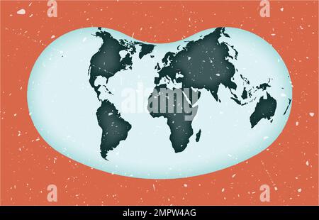 World Map Poster. Hill eucyclic projection. Vintage World shape with grunge texture. Artistic vector illustration. Stock Vector